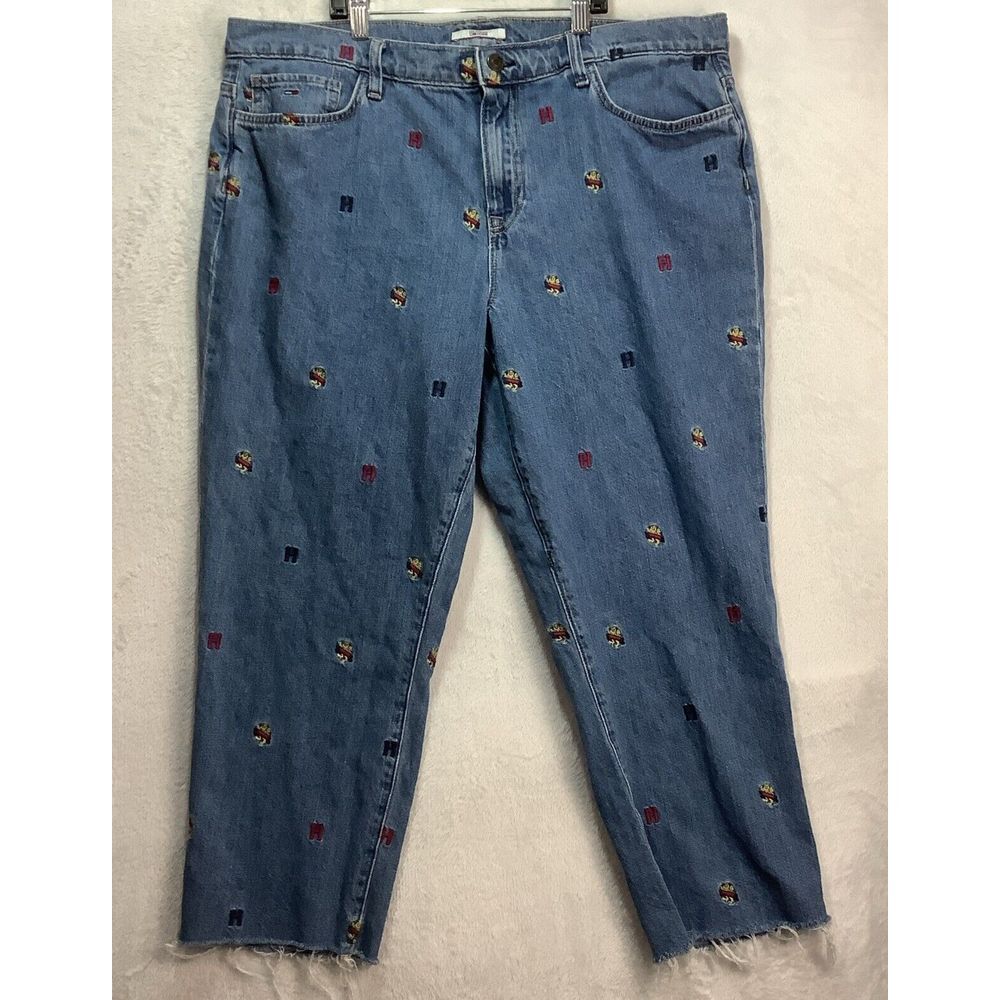 Tommy Hilfiger Jeans Crest Embroidery Size 18 Slim Boyfriend Frayed Hem